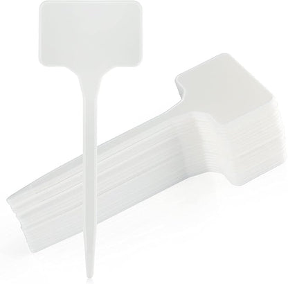 KINGLAKE GARDEN Large Plastic Plant Labels 6 Inch 50 Pack White Sturdy Extra Large T-Style Plastic Plant Labels for Flower beds,Plant pots