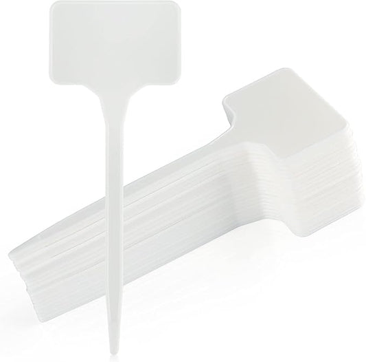 KINGLAKE GARDEN Large Plastic Plant Labels 6 Inch 50 Pack White Sturdy Extra Large T-Style Plastic Plant Labels for Flower beds,Plant pots