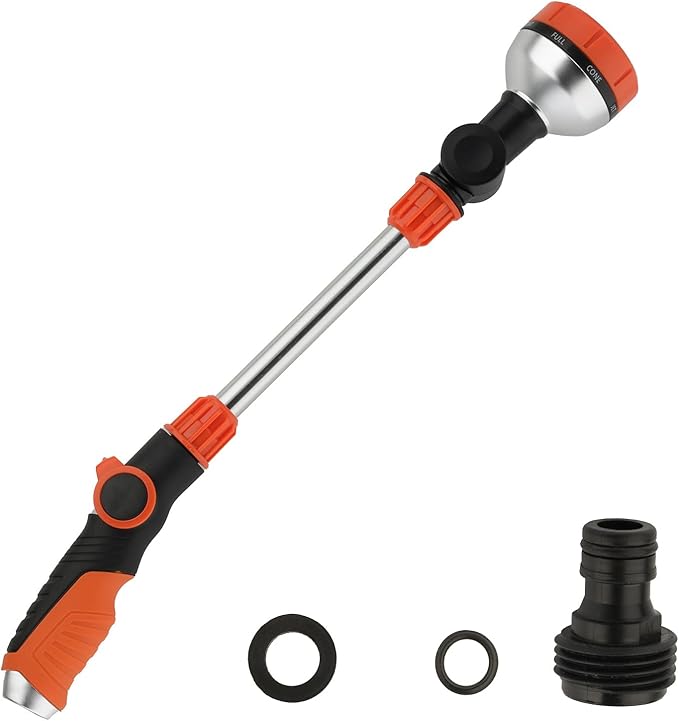 17.5" Multi-Pattern Watering Wand with Thumb Control & 180° Rotating Nozzle | 8 Spray Modes for High-Pressure Cleaning, Pet Bathing, Gardens, Hanging Baskets | Fits Standard Garden Hoses