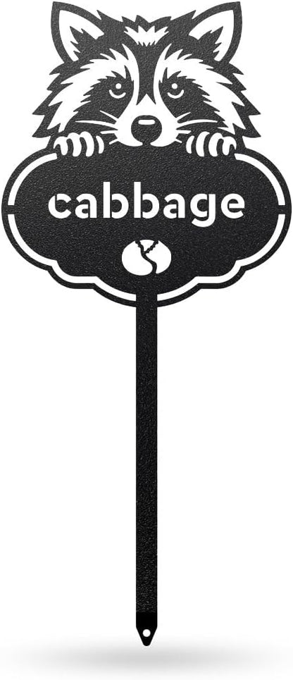 RealSteel Rocky The Raccoon Plant Markers – Cute Metal Garden Labels for Herbs & Vegetables | Outdoor Steel Plant Stakes for Garden, Greenhouse & Raised Beds | Gardening Gift | USA (CABBAGE-B-6X13)