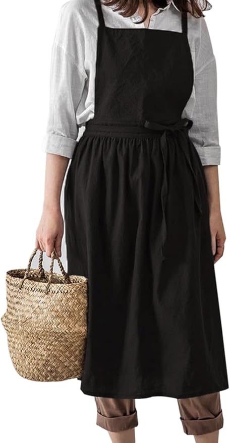 Cute Retro Cotton Linen X-Back Aprons Home Kitchen Garden Art Painting Pinafore Florist Shop Overalls
