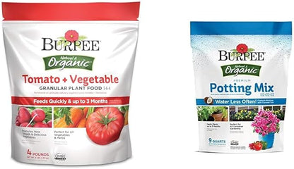 Burpee Organic Tomato & Vegetable Granular Plant Food, 4 lb with 9 Quarts Premium Organic Potting Soil Mix
