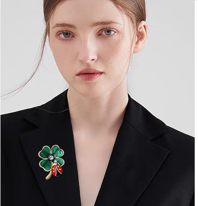 St.Patrick's Day Brooches for Women Dainty Crystal Four Leaf Lapel Pin Shamrock Hat Brooch Pins Irish Enamel Brooches Irish Holiday Costume Accessory Jewelry