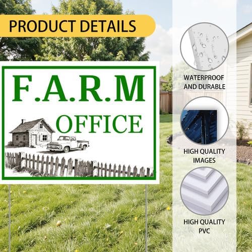 Farm Office Yard Sign With Stake Stand Plastic Signage Double Sided Sign Funny Garden Decor 9 x 12 Inches Sturdy Rust Free Weatherproof Outdoor Use