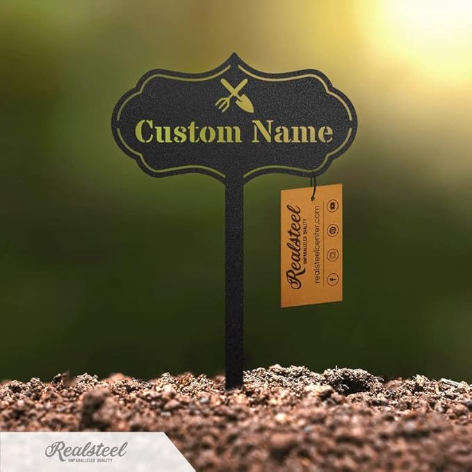RealSteel Custom Seed & Plant Markers – Metal Garden Stakes for Herbs, Fruits & Vegetables | Elegant Steel Plant Labels for Pots, Raised Beds & Outdoor Gardens | Farmhouse & Greenhouse | Watering Can
