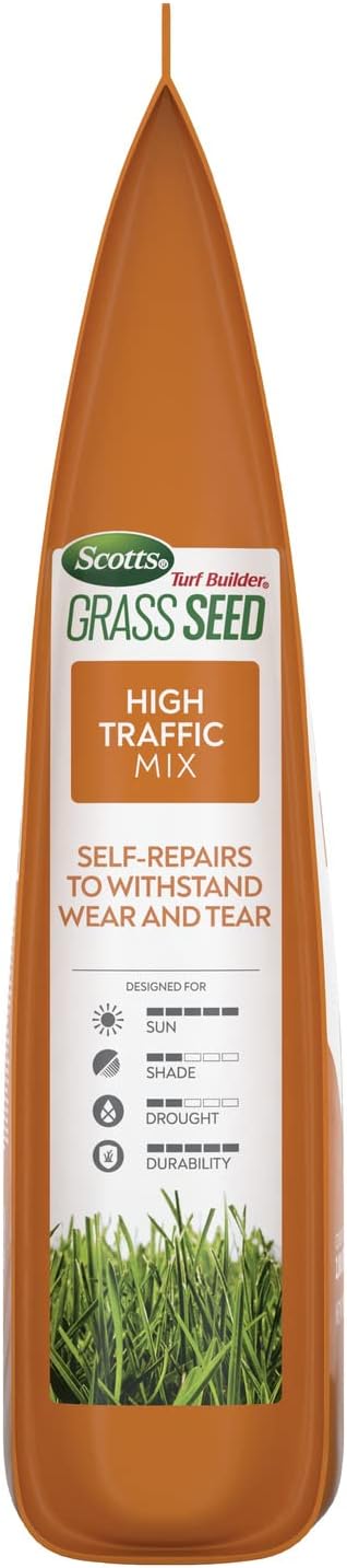 Scotts Turf Builder Grass Seed High Traffic Mix with Fertilizer and Soil Improver, Self-Repairs, 5.6 lbs.