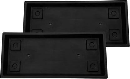The HC Companies 17.5 Inch Venetian Rectangular Plant Saucer, Lightweight UV-Resistant Plastic Outdoor & Indoor Flower Pot Tray, 2-Pack Plant Pot Trays for Garden & Home Decor, Black