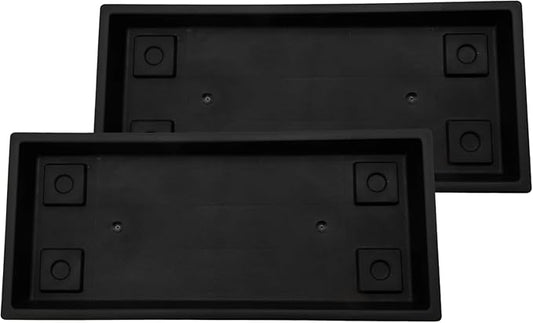 The HC Companies 17.5 Inch Venetian Rectangular Plant Saucer, Lightweight UV-Resistant Plastic Outdoor & Indoor Flower Pot Tray, 2-Pack Plant Pot Trays for Garden & Home Decor, Black