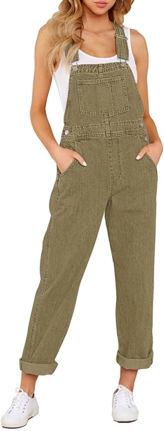 Vetinee Womens Classic Adjustable Straps Pockets Denim Bib Overalls Jeans Pants