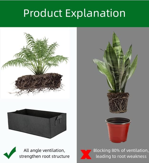 AA004-5 2-Pack Plant Grow Bag with Handles，Non-Woven Fabric Raised Garden Bed Long Breathable Planting Container Potato Tomato Planter Pots for Vegetables, 19.6”×11.8”×7.8”