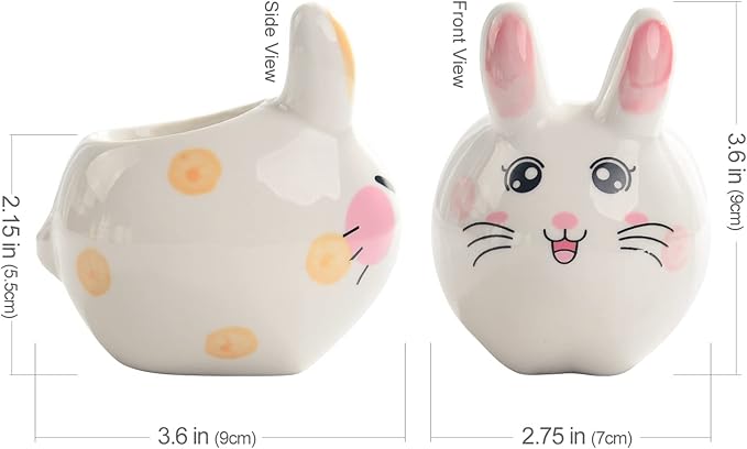 B SEPOR 3.6 inch Mini Pots for Small Succulant Plant Ceramic Animal Succulent Planter with Drainage and Bamboo Tray for Easter Bunny Rabbit Gift Lovers (Cute Bunnies)