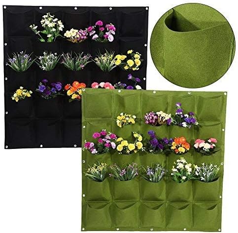 Yosoo 25 Pockets Planting Bags Wall Hanging Gardening Planter Outdoor Indoor Vertical Greening Grow Bags Flower Growing Container, Black