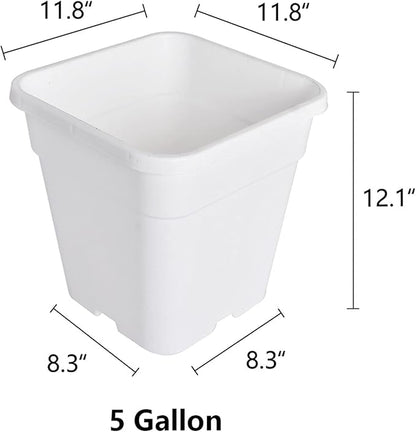 Plant Pots Flower Pot 10-Pack 5 Gallon Planter Nursery Pot Garden Seedling Planters Containers Plastic Injection Molded Pots with Drainage Holes for Outdoor Indoor Plants Vegetables, White