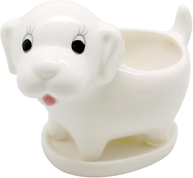 DIYOMR Cute Animal Planter Cow Dog Shaped Funny Small Succulent Pot White Ceramic Plant Pot with Tray for Mini Plants Flowers Cactus, Smooth Ceramic - Plants Not Included (Dog)