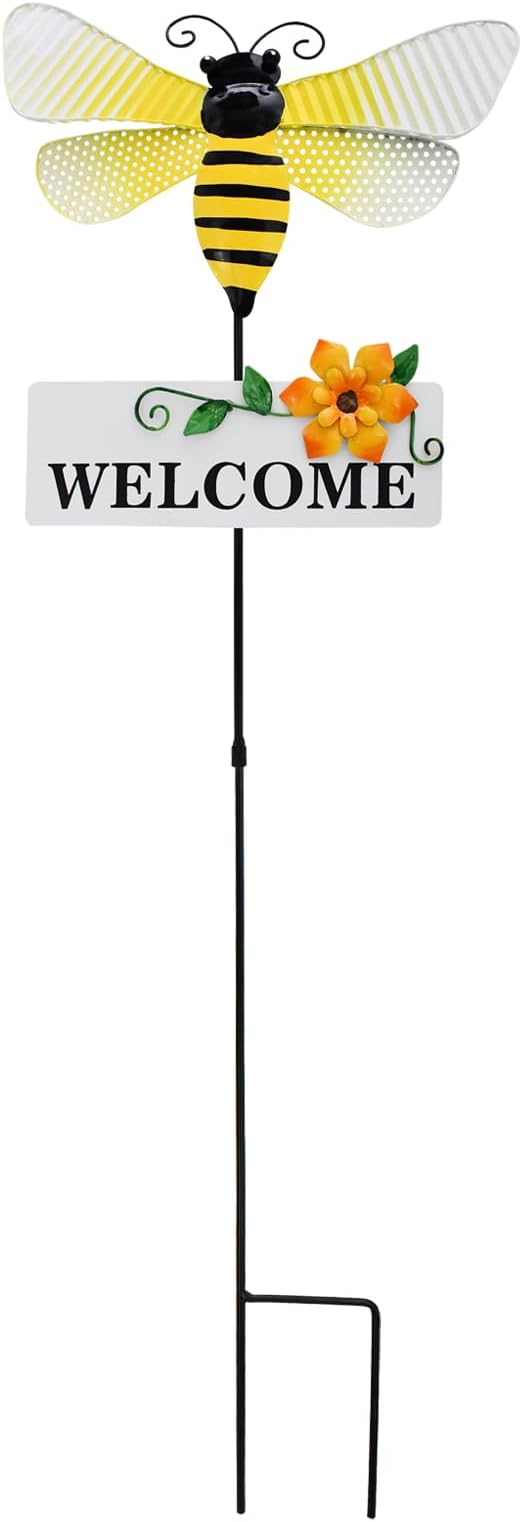 Morning View Bee Garden Stakes Decorative Metal Insect Yard Stake Outdoor Spring Lawn Ornaments Yard Art Patio Pathway Flower Pot Outside 30 Inch Tall