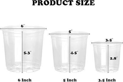 RAOOKIF 6/5/3.5 Inch Clear Nursery Pots with Drainage, 24 Pack Clear Nursery Pots for Plants, Flexible Plastic Garden Flower Pot