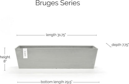 Ecopots Bruges Durable Modern Rectangular Indoor/Outdoor Recycled-Based Composite Flower Pot Planter, White Grey, 31.5"