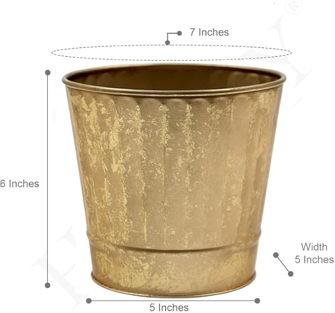 Hosley Metal Planters 7" Dia x 6" H Ideal Farmhouse Decor for Floral Arrangements Weddings, Gift Special Events Parties Outdoor Planters Gold