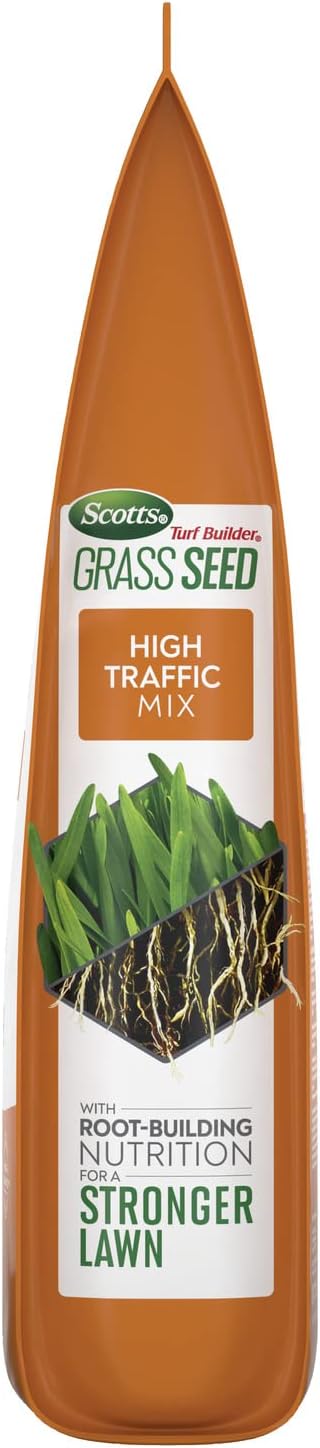 Scotts Turf Builder Grass Seed High Traffic Mix with Fertilizer and Soil Improver, Self-Repairs, 5.6 lbs.