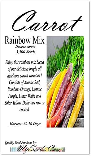 Big Pack - (3,500+) Rainbow Mix Carrot Seeds - Atomic Red, Bambino Orange, Cosmic Purple, Lunar White and Solar Yellow Seeds (Big Pack - Carrot Rainbow Mix)