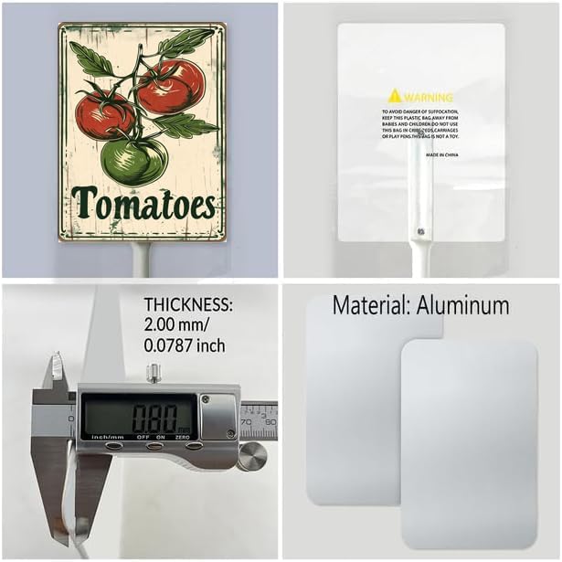 Uptell Vintage Vegetable Signs for Garden with Stake Tomatoes Yard Sign Vegetable Garden Label Stakes Plant Markers for Outdoor Plants Waterproof 8.8x7inch