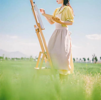 Cute Retro Cotton Linen X-Back Aprons Home Kitchen Garden Art Painting Pinafore Florist Shop Overalls