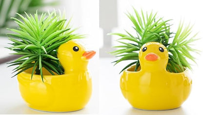 Ceramic Succulent Plant Pot Cactus Plant Pot Flower Pot Container Planter with Drainage Hole Home Office Desk Garden Gift Idea Animal Shaped Flower Pot Cute Vase Pot (Yellow Duck)