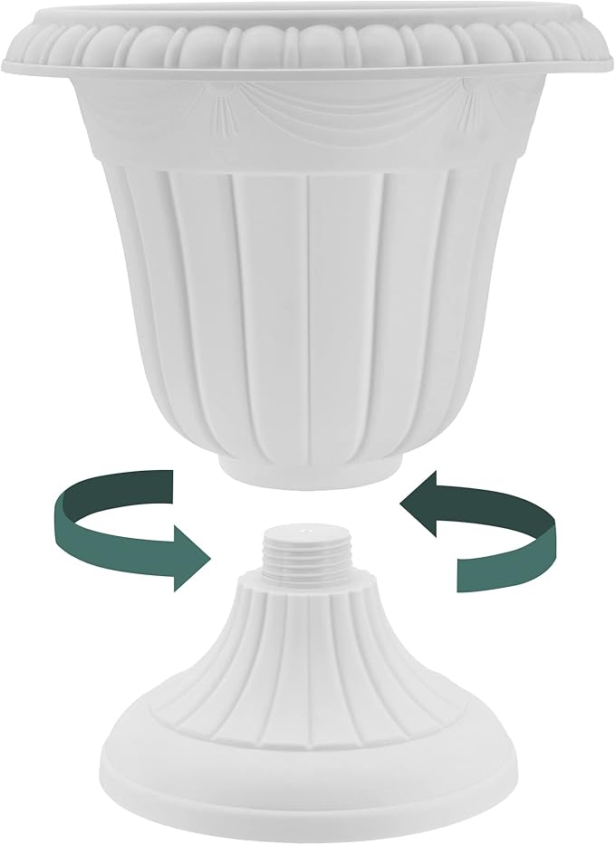 Arcadia Garden Products PL00BG Classic Traditional Plastic Urn Planter, 16” x 18”, Beige
