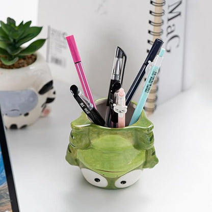 DIYOMR Cute Animal Planter Upside Down Ceramic Cartoon Succulent Pot Animals Shaped Small Flowerpot for Kid's Room Decoration Desktop Planting Ideas Creative Pen Holder - Plants Not Included (Frog)