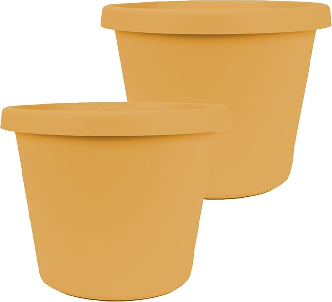 The HC Companies 20 Inch Prima Round Planter Pots with Drainage Holes and Rolled Rim, Lightweight UV-Resistant Plastic Indoor & Outdoor Planters, 2-Pack Flower Pots for Garden & Home Decor, Honey