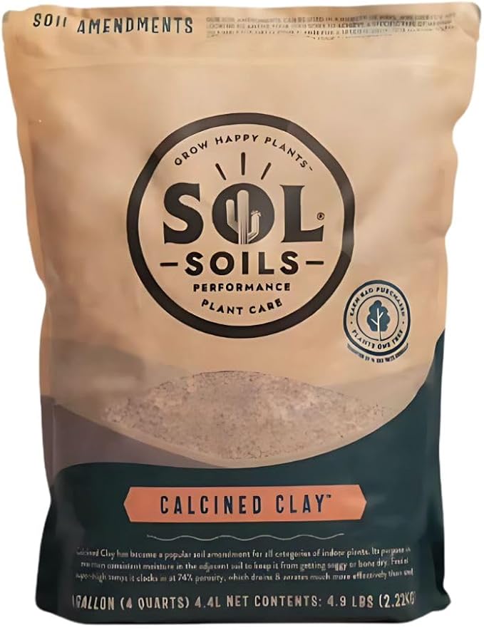 Sol Soils Calcined Clay – 100% Peat-Free Soil Amendments with Superior Drainage, Aeration, & Root Health for Indoor Plants, Succulents, Bonsai & More - 1 Gallon