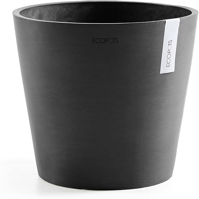 Ecopots Amsterdam Durable Modern Round Indoor/Outdoor Recycled-Based Composite Flower Pot Planter, Dark Grey, 12"