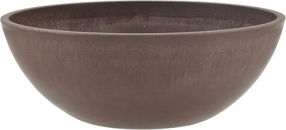 PSW Pot Collection M25C 10-inch Plastic/Stone/Wood Composite Low Bowl Planter – No Drainage Hole (Drillable), Shallow Indoor/Outer Pot for Succulents, Bonsai, Fairy Gardens, Herbs, Chocolate