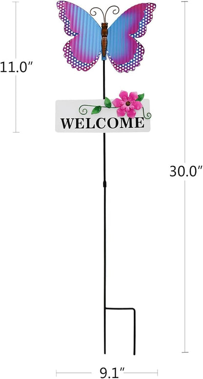 Morning View Butterfly Garden Stakes Decorative Metal Insect Yard Stake Outdoor Spring Lawn Ornaments Yard Art Patio Pathway Flower Pot Outside 30 Inch Tall