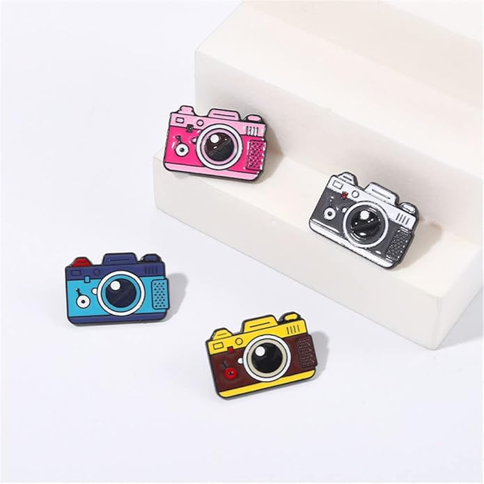 4pcs Creative Cartoon Camera Brooch Fashion Enamel Pin Photography Alloy Badges Outdoor Travel Brooch Bag Clothes Hat Decoration for Men Women Girls Kids Gift
