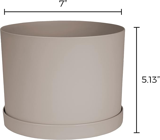 Bloem Mathers 6" Pebble Stone Round Modern Resin Garden Planter Pot with Drainage Holes and Removable Saucer Tray Included