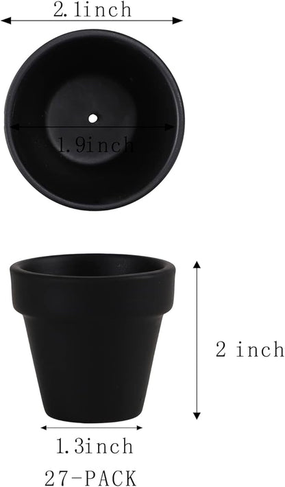 Fcacti 27 Pcs Small Mini Black Clay Pots 2.1'' Terracotta Pot Clay Ceramic Pottery Planter Cactus Flower Pots Succulent Nursery Pots- Great for Window Boxes, Cactus, Plants, Crafts, Wedding Favors