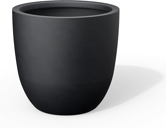 Kante Round Concrete Planter, Large Outdoor Indoor Garden Pots with Drainage Hole, 18-Inch Diameter Flower Pots for Patio, Garden and Home, Black