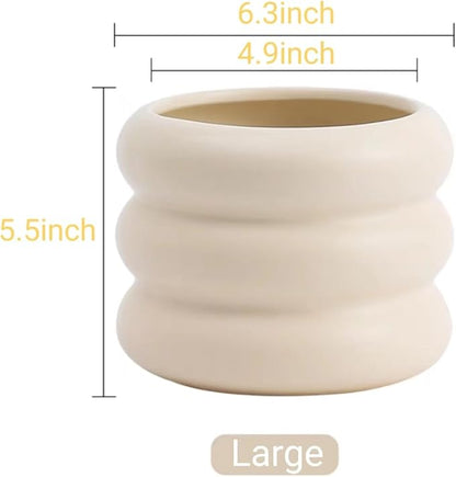 Ceramic Plant Pot Indoor, 6.5 Inch Flower Pot with Drainage Hole, Tiered Bubble Design Ceramic Planter for Home & Office Decor (Beige)