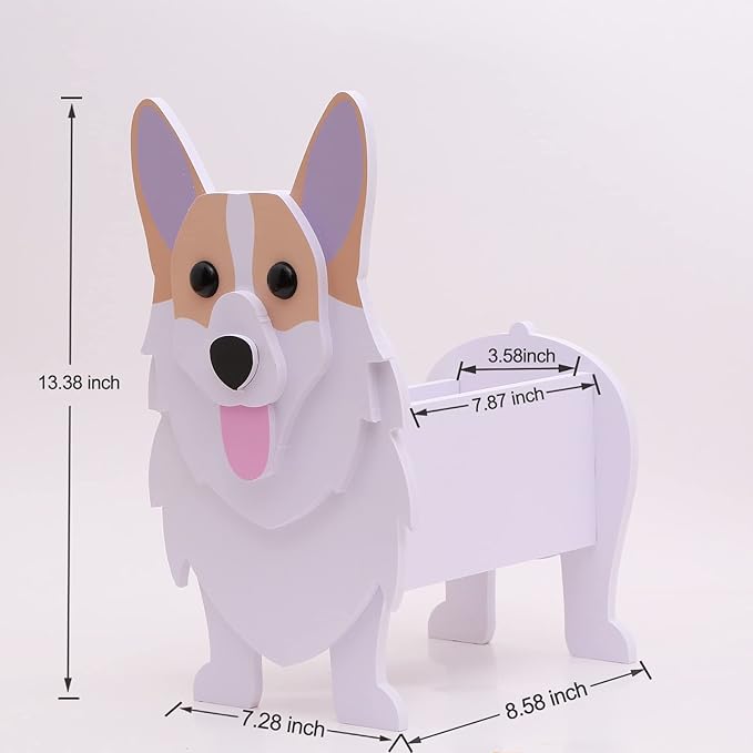 Corgi Dog Planter, Cute Animal Flower Pot for Outdoor & Indoor Garden Decor, Small Corgi Holder