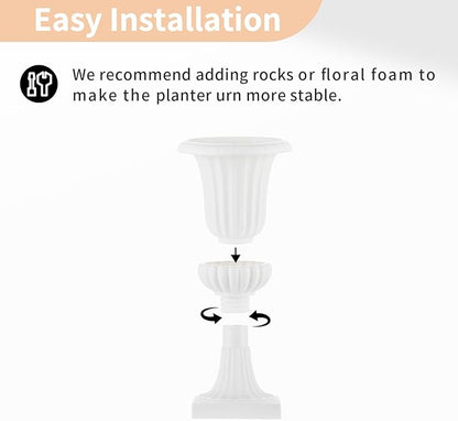 NUPTIO Plastic Urn Planters White - 6 Pcs 19.7 Inch Tall Large Urns Planter Outdoor for Plants - Garden Classic Flower Vase Plant Pots - Porch Front Pedestal Pot Resin Grecian Vases