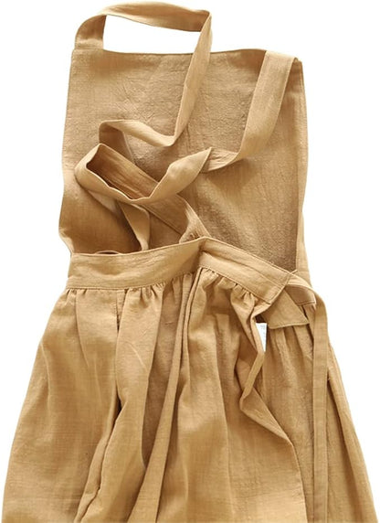 Cute Retro Cotton Linen X-Back Aprons Home Kitchen Garden Art Painting Pinafore Florist Shop Overalls