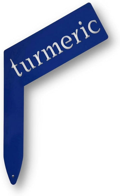 Planter Size Small Metal Garden Plant Vegetable Flower or Herb Markers 13.5 Inches Tall (turmeric, Blue)