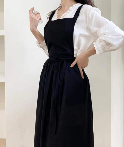 Cute Retro Cotton Linen X-Back Aprons Home Kitchen Garden Art Painting Pinafore Florist Shop Overalls