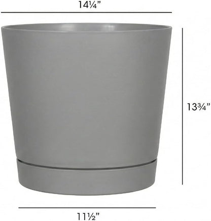 Root & Vessel Majestic Full Depth Round Cylinder Pot, Glossy Gray, 14-Inch (10140)