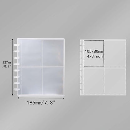Discbound Photo Album with Clear PET Cover 20 Sheets Clear PP Sleeves 8 Discs Bound Organizer Left Side Open Pockets for Cash Money Stickers Photos Cards (8 Rings 4 Pockets)