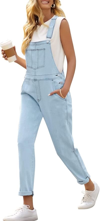 Vetinee Womens Classic Adjustable Straps Pockets Denim Bib Overalls Jeans Pants