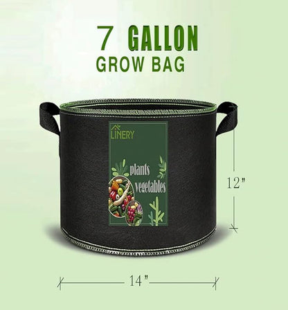LINERY 10-Pack 7 Gallon Grow Bag Planting Black Heavy Duty Thickened Grow Bag with Handles Non-Woven Fabric Plant Pots (10-Pack 7 Gallon)