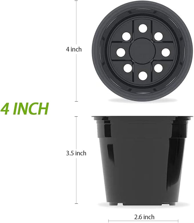 25 Packs 4 5 6 Inch Nursery Pots Round Flower Pots Decorative Plastic Pots for Plants with Drainage Hole Seed Starting Pots for Seeding, Succulent(4 Inch, Black)