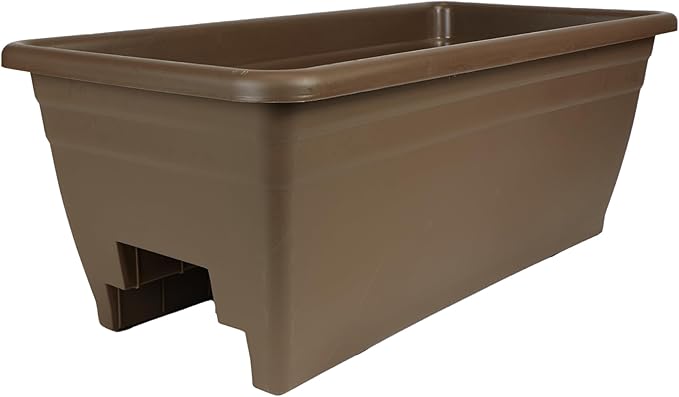 The HC Companies 24 Inch Deck Rail Planter Box with Drainage Plug, Lightweight UV-Resistant Plastic Outdoor Planters for Wood Deck Rail, Flower Box for Garden, Patio, Balcony, and Fence, Chocolate